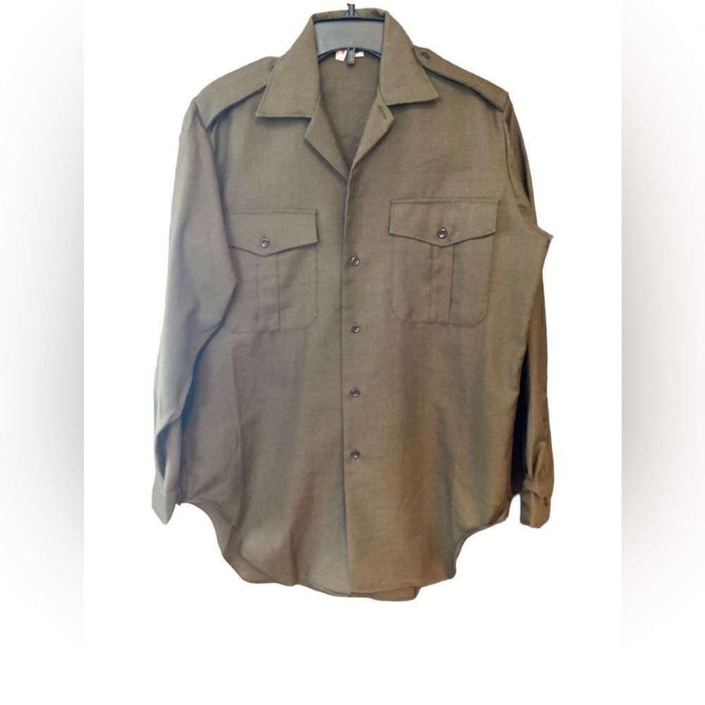 Military Army Green Outdoor Camping Wool Blend Heavy Long Sleeve Collar Shirts